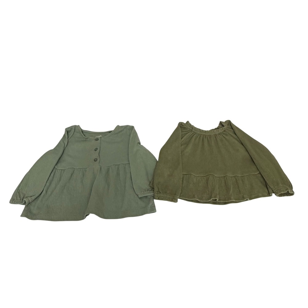 Carters Toddler Girls 18M‎ Olive Sage Green Gauze Peplum Blouse Top 2 Pack